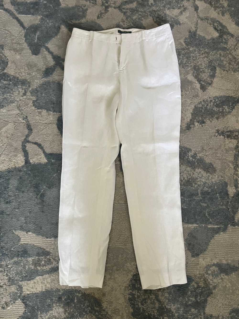 Ralph Lauren Women's White Straight-Leg Linen Pants